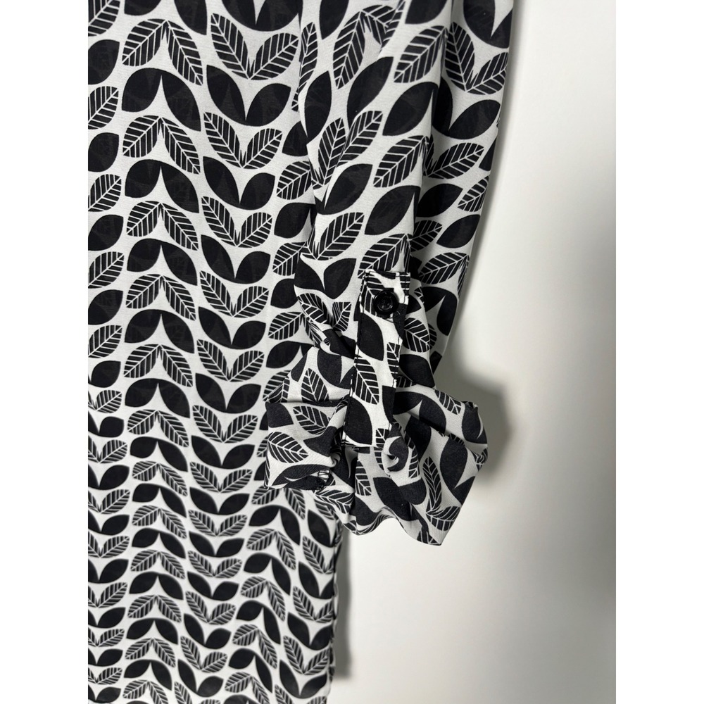41 Hawthorn Womens Black White Leaf Print Roll Tab Sleeve Blouse Small - Picture 5 of 7